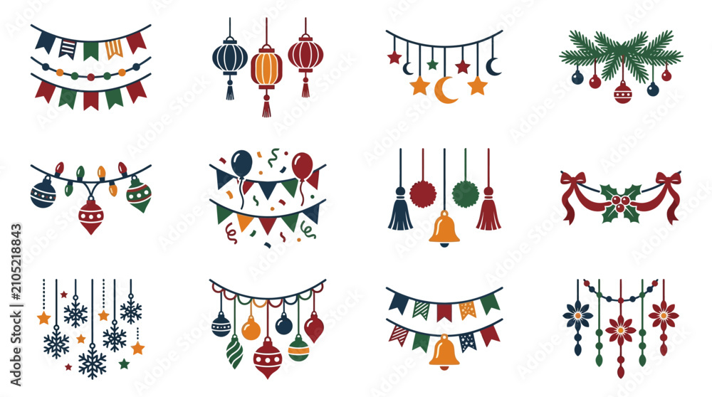 Obraz premium Decorative Christmas Holiday Bunting and Festive Hanging Ornament Collection Set for Winter Celebration Seasonal Design