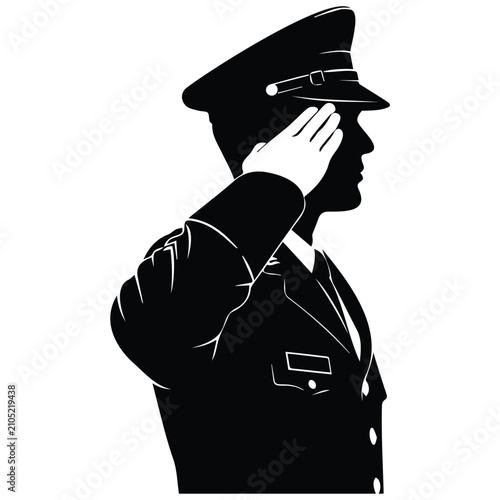 Tableau sur toile Soldier profile silhouette illustration of army officer saluting in uniform vector art