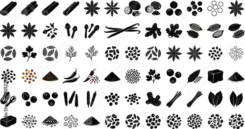 Cuadro en lienzo Spice silhouette collection cinnamon star anise and various herbs isolated on tr
