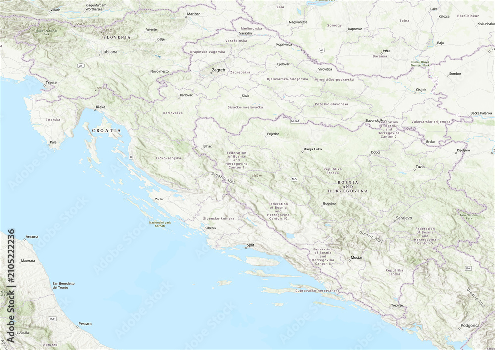 Fototapeta premium Detailed Geographical Map of Croatia with Legend