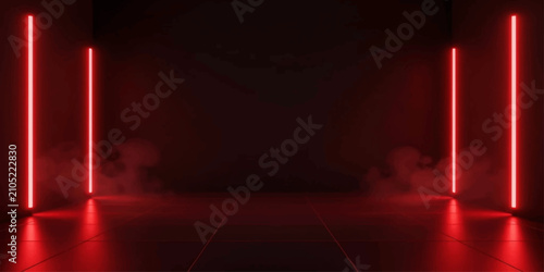 Quadro su tela Elegant Red Carpet Walkway with Spotlights and Glowing Lights on Black Backgroun