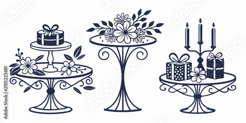 Tableau sur toile Set of three floral-themed party table centerpieces with tealights and floral ar