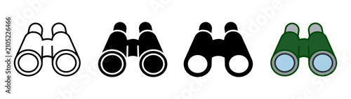 binoculars icon set line silhouette and color vector for search vision view