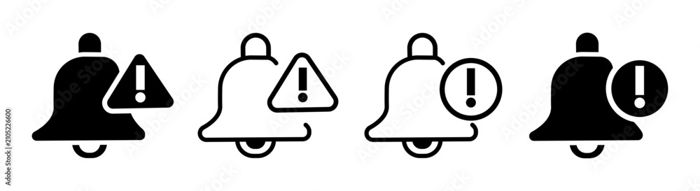 Naklejka premium notification bell alert icon set line and silhouette vector for warning and notice