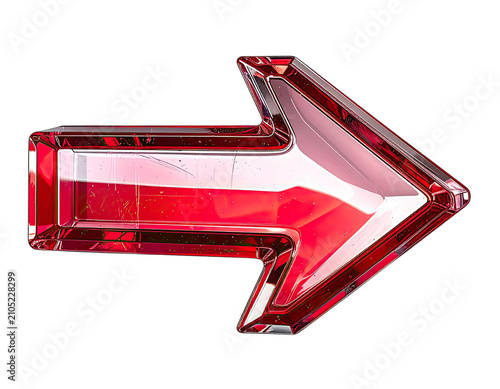 A shiny red glass arrow pointing to the right on a black background.
