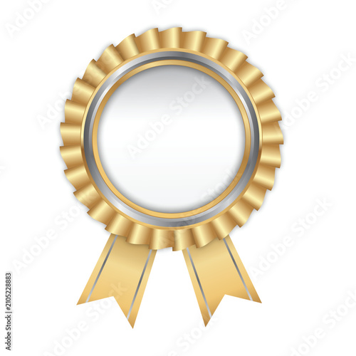 Gold Rosette Award Badge. Premium Quality Certificate Seal, Winner Label, Achievement Icon for Best Product or Service.
