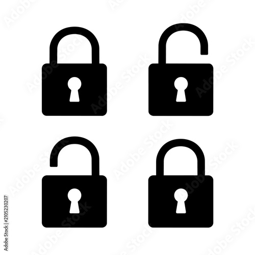 Four black padlock icons in different positions on white background