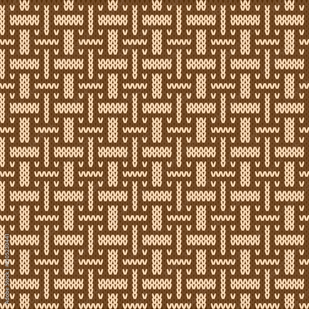 Obraz premium Seamless Basketweave Knitting Pattern with Brown and Cream Geometric Grid
