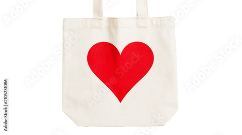 Foto White canvas tote bag with red heart graphic