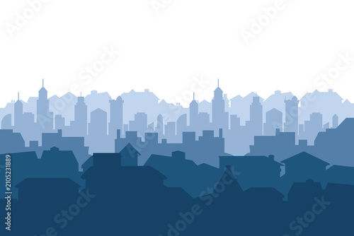 Small town silhouette vector. Norway village landscape. Roofs of houses. Seamless composition isolated on white background