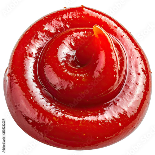 A macro shot of a swirl of ketchup against a black background.