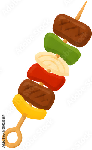 Barbecue Meat and Vegetable Skewer on Transparent Background png