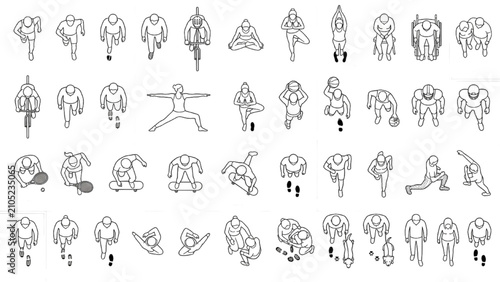 Top View Active People CAD Blocks Collection with Sports, Yoga and Fitness Figures