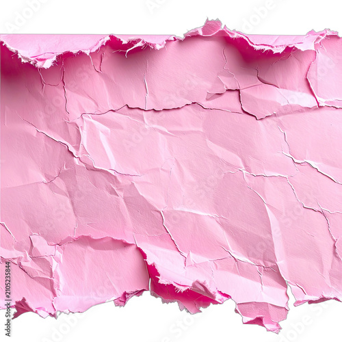 A close-up shot of ripped pink paper against a black background.