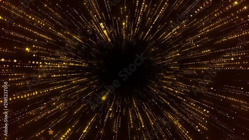 Golden star burst tunnel background fast glowing rays, sparkling trails, dramatic center space. award , celebration intros, festive titles, magic reveals, event promos, energetic motion overlays.