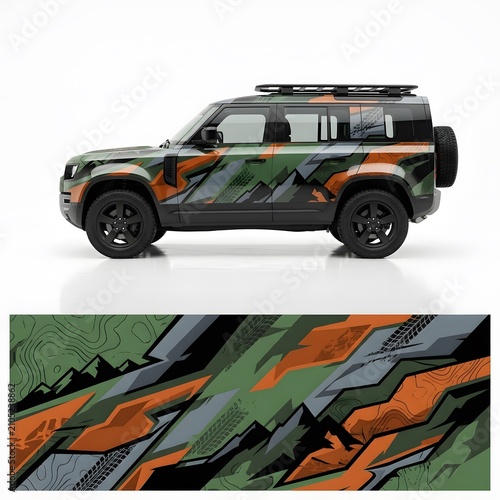 Modern SUV with Camouflage Wrap Design - Off-Road Adventure Vehicle