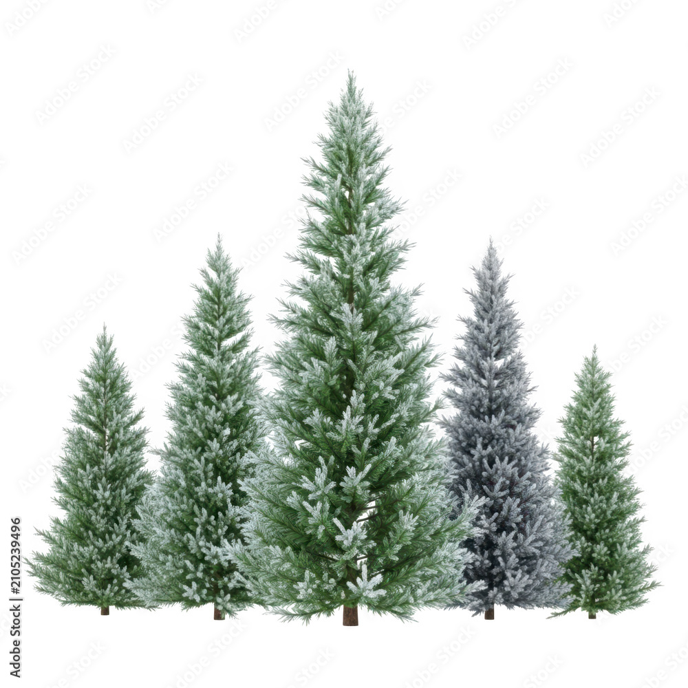 Fototapeta premium A snowy forest scene with tall evergreen trees covered in white snow