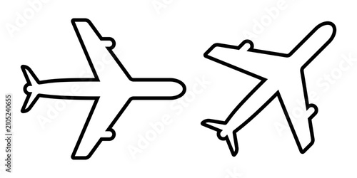 Airplane Outline Icons in Minimal Black Line Art Style
