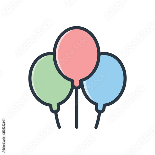 Flying blloon line color flat illustration 