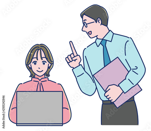 上司に頼まれてパソコンで仕事をする女性