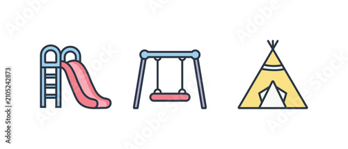Playground swing line color flat illustration 