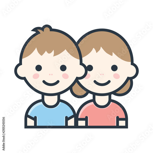 Happy kids line color illustration 