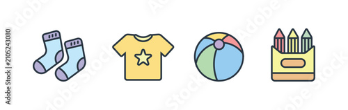 Kids tshirt line color icon,  clothing flat illustration 