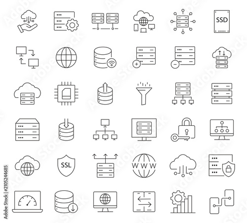 Data exchange and cloud computing thin line icons editable stroke vector illustration