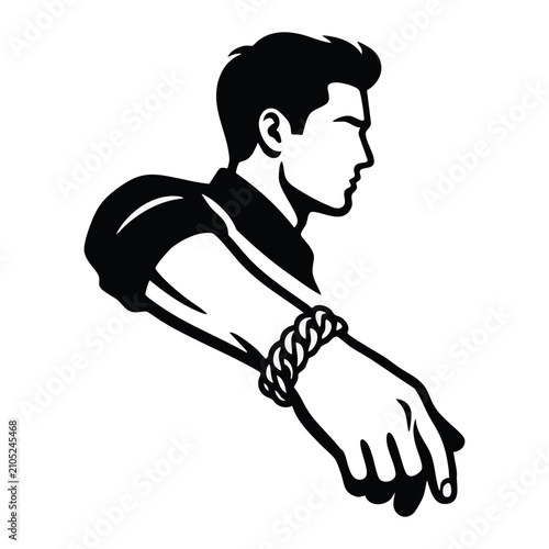 Man wearing luxury chain bracelet. Male fashion accessory silhouette vector illustration. Hand and profile graphic isolated
