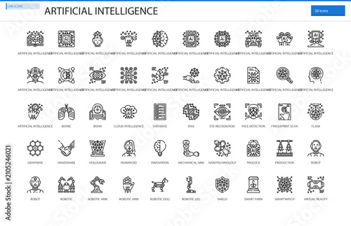 Artificial Intelligence AI Machine Learning Technology Icon Set
