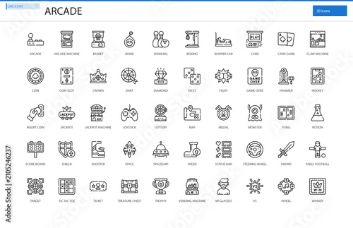 Arcade Gaming Retro Game Fun Entertainment Icon Set