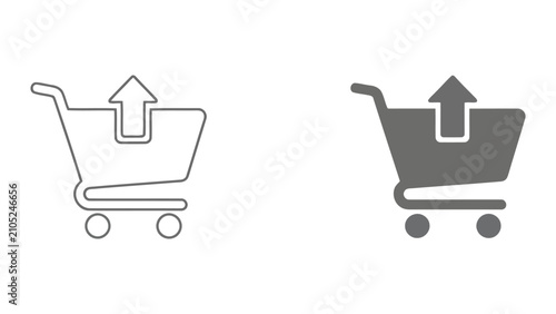 Shopping cart with upward arrow icon set representing product removal or update action for e-commerce website interface design isolated on white background