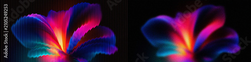 Canvas Print Abstract neon flower with glitch effect and digital grain, vibrant purple and bl