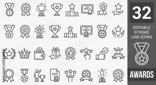 Photos Awards line icon set