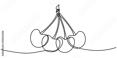 Cuadro en lienzo Continuous single line drawing of a bunch of four sweet cherries Vector, illustr