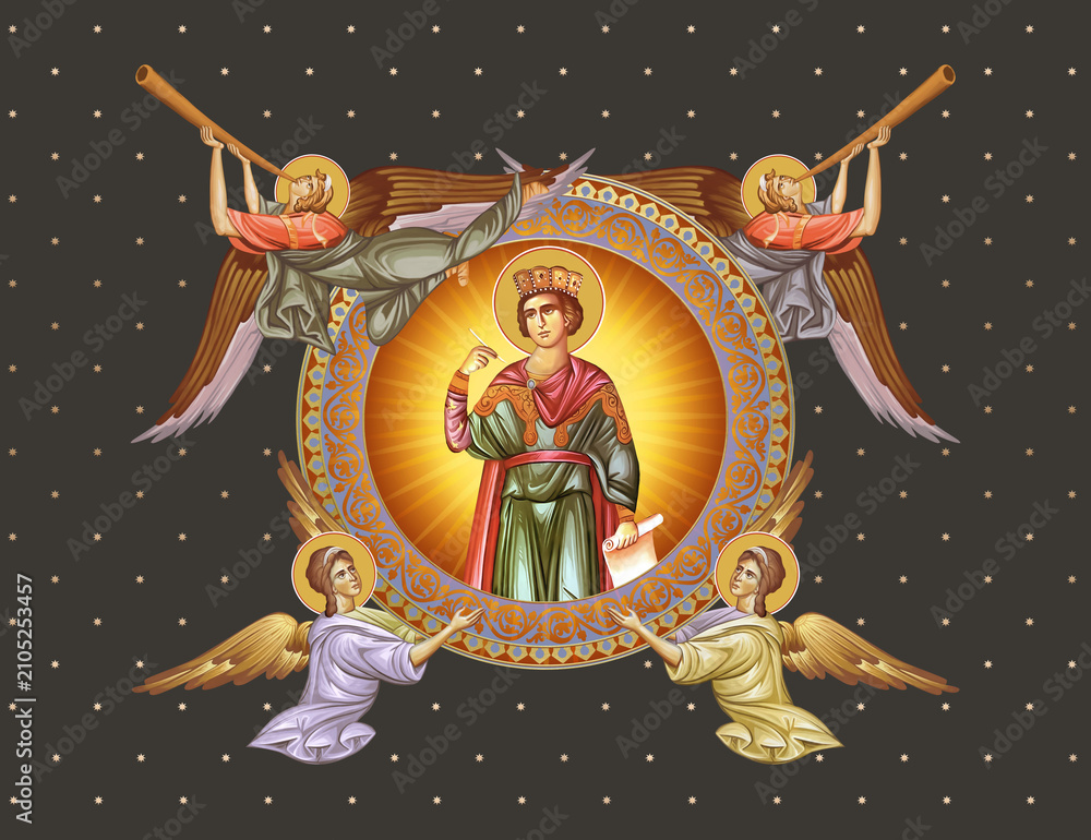 Obraz premium Saint Solomon. Decorative vintage illustration with angels in Byzantine style