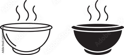 Foto Art & Illustration, Comforting vector icon collection of a dining bowl filled with hot soup