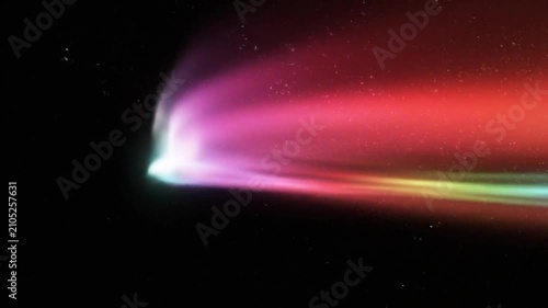 Rainbow light arc across dark starry space background