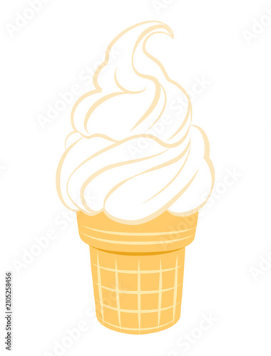 Soft serve ice creame in waffle cone isolated on transparent background. Hand drawn vector illustration. Sweet frozen dessert icon for menu, cafe, food packaging and summer design