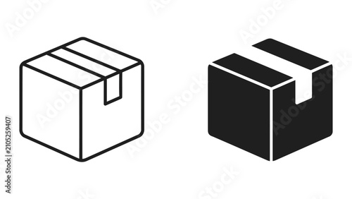 Shipping box isometric outline and silhouette icon representing package delivery and logistics