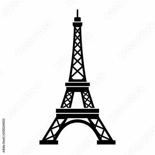 Black Silhouette Icon of the Eiffel Tower Landmark in Paris France.
