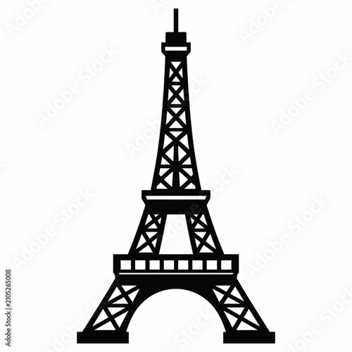 Black Silhouette of the Eiffel Tower Landmark Icon Isolated on White Background.