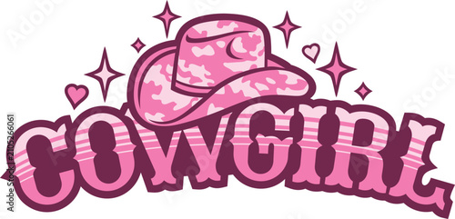 Cowgirl Western Typography with Pink Cowboy Hat Vector