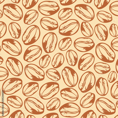 Brown Coffee Beans Seamless Pattern on Beige Background
