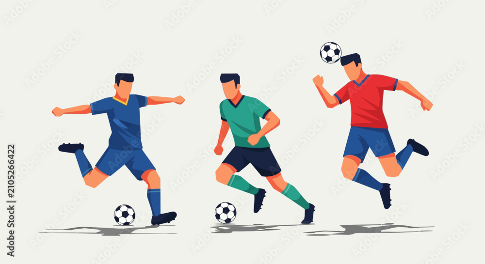 Fototapeta premium Set of Stylized Soccer Player Illustrations in Various Action Poses