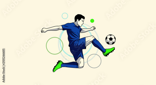 Fotografi Dynamic vector illustration of a professional soccer player kicking a ball in mi