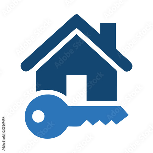 Real estate mortgage icon featuring house and key symbols. Professional editable vector icon for property finance, home loans, and bank security.