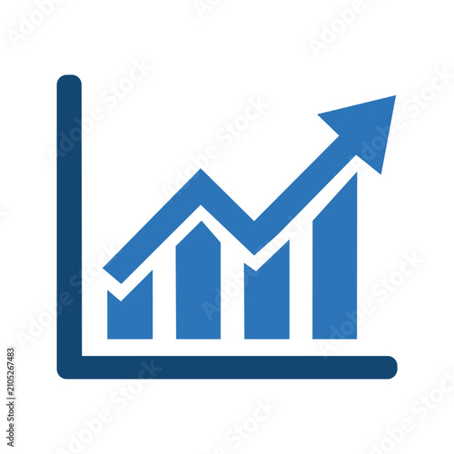 Financial market growth icon featuring ascending bar chart and arrow symbols. Professional editable vector icon for business analytics and investment progress.