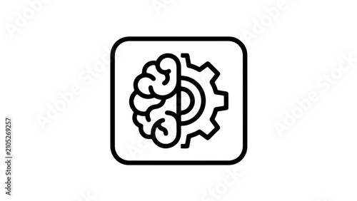 Square-framed icon combining brain and gear elements symbolizing cognitive processing or technology.