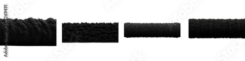 Four black fur texture strips isolated on a dark background for design